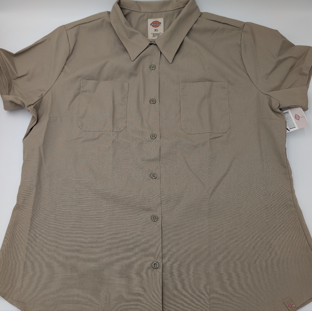 Dickies Work Shirt Original Fit Women Khaki Xl Short Sleeve Button Up